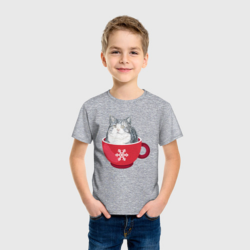 Детская футболка Котик в кружке со снежинкой / Меланж – фото 3