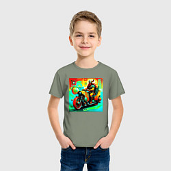 Футболка хлопковая детская Викинг на мотоцикле, цвет: авокадо — фото 2