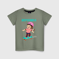 Футболка хлопковая детская Вероника - девочка на скейте, цвет: авокадо