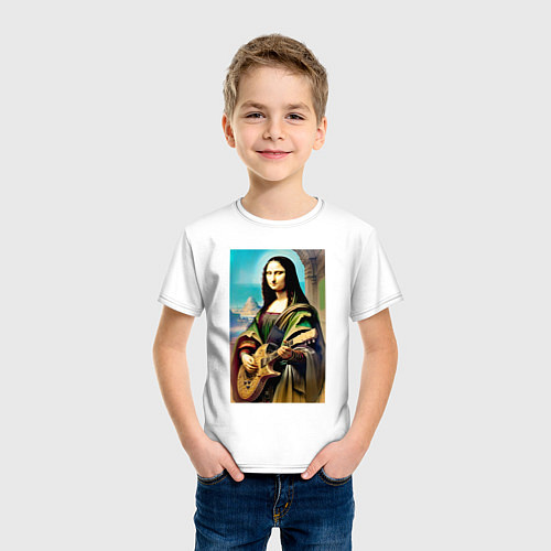 Детская футболка Мона Лиза лабает на гитаре / Белый – фото 3