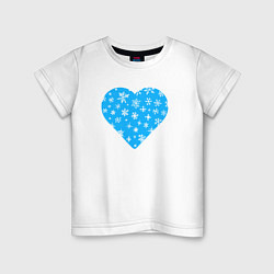 Футболка хлопковая детская Голубое сердце снежинки, цвет: белый