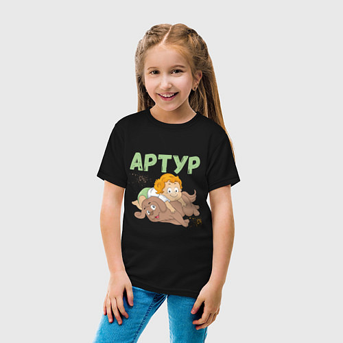 Детская футболка Артур мальчик с большой собакой / Черный – фото 4