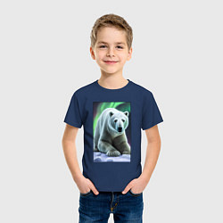 Футболка хлопковая детская Полярный медведь на снегу, цвет: тёмно-синий — фото 2