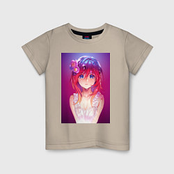 Футболка хлопковая детская Anime Girl refflex, цвет: миндальный