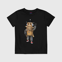 Футболка хлопковая детская Roblox робот машет, цвет: черный