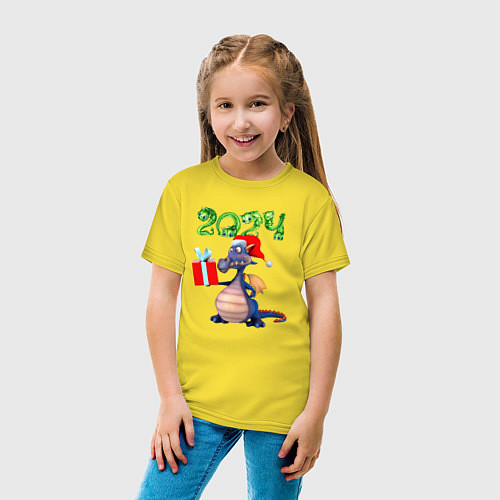 Детская футболка Синий дракон с подарком / Желтый – фото 4