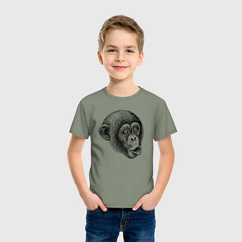 Детская футболка Голова мартышки штрихами / Авокадо – фото 3