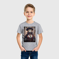 Футболка хлопковая детская Элегантная кошка самурай, цвет: меланж — фото 2