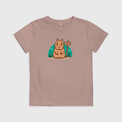 Футболка хлопковая детская Тоскующая капибара, цвет: пыльно-розовый