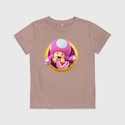 Футболка хлопковая детская Тоад девочка значок, цвет: пыльно-розовый