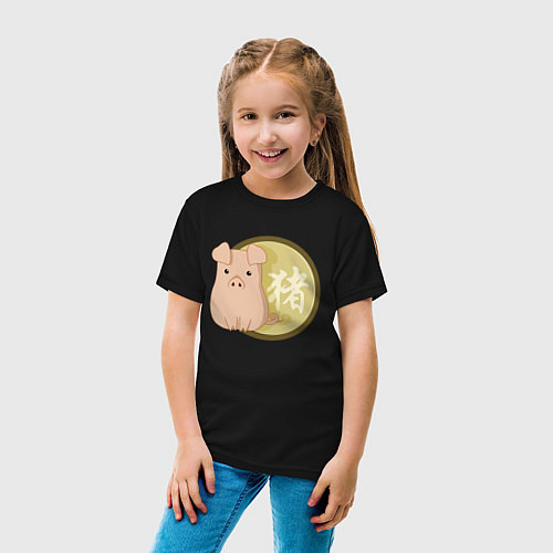 Детская футболка Год свиньи на китайском / Черный – фото 4