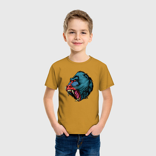 Детская футболка Mandrill monkey / Горчичный – фото 3