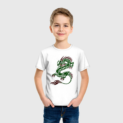 Детская футболка Символ года - зелёный дракон / Белый – фото 3