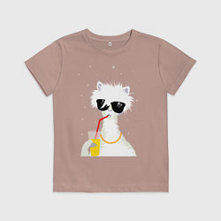 Футболка хлопковая детская Лама - альпака с бокалом, цвет: пыльно-розовый