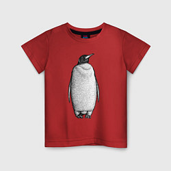 Футболка хлопковая детская Пингвин стоит анфас, цвет: красный