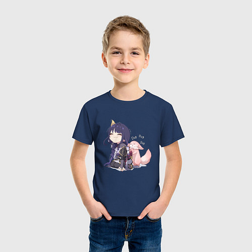 Детская футболка Шогун Райден и лисичка Мико / Тёмно-синий – фото 3