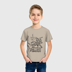 Футболка хлопковая детская Новогодняя семья капибары - раскраска, цвет: миндальный — фото 2