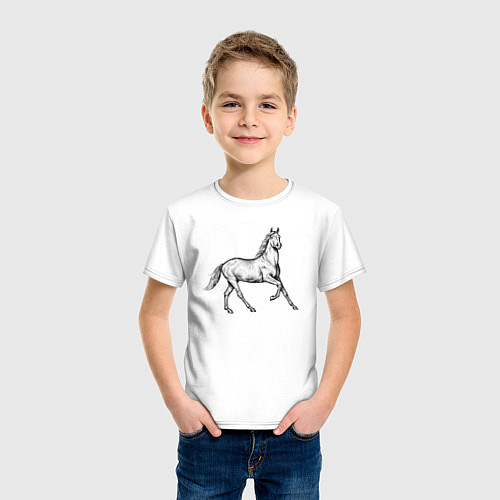 Детская футболка Лошадь скачет в профиль / Белый – фото 3