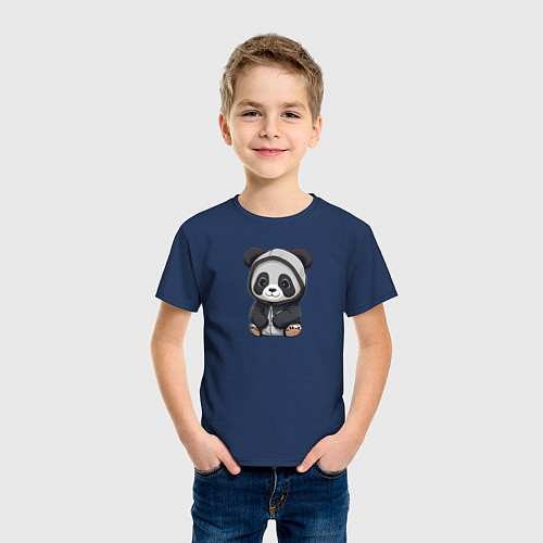 Детская футболка Симпатичная панда в капюшоне / Тёмно-синий – фото 3