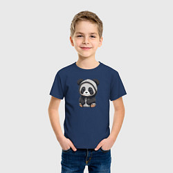 Футболка хлопковая детская Симпатичная панда в капюшоне, цвет: тёмно-синий — фото 2