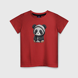 Футболка хлопковая детская Симпатичная панда в капюшоне, цвет: красный