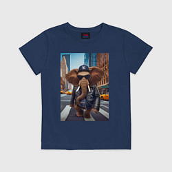 Футболка хлопковая детская Funny elephant - a New Yorker - ai art, цвет: тёмно-синий