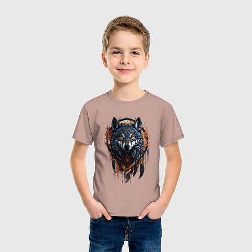 Детская футболка Волк и ловец снов / Пыльно-розовый – фото 3