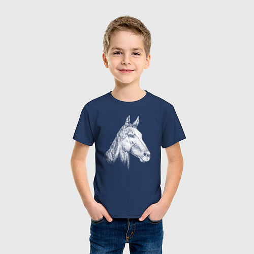 Детская футболка Голова белой лошади / Тёмно-синий – фото 3