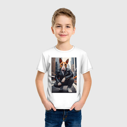 Детская футболка Булли на улице Нью-Йорка - нейросеть / Белый – фото 3