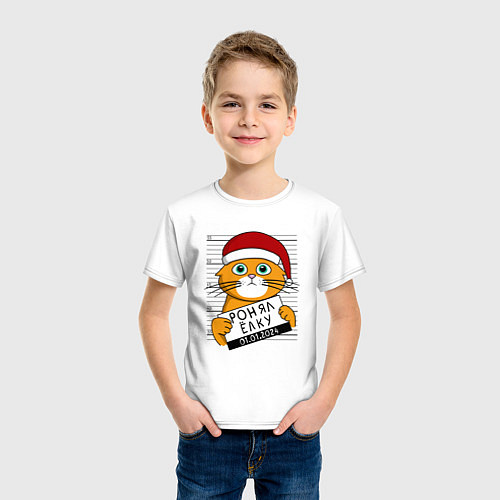Детская футболка Кот ронял ёлку / Белый – фото 3