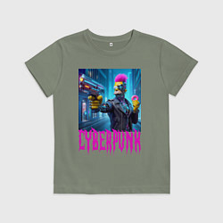 Футболка хлопковая детская Homer Simpson with a gun and a donut - cyberpunk -, цвет: авокадо