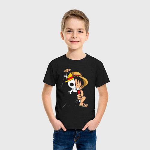 Детская футболка One Piece Луффи флаг / Черный – фото 3