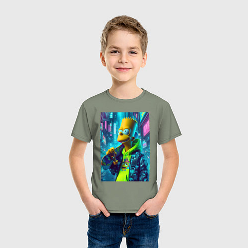 Детская футболка Барт Симпсон со скейтбордом - нейросеть / Авокадо – фото 3