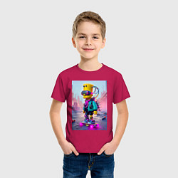 Футболка хлопковая детская Барт Симпсон на скейтборде - киберпанк, цвет: маджента — фото 2