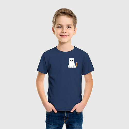 Детская футболка Котик приведение / Тёмно-синий – фото 3