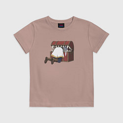 Футболка хлопковая детская Фрирен застряла в сундуке мимике, цвет: пыльно-розовый