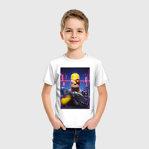 Детская футболка Cyber Homer Simpson - ai art / Белый – фото 3