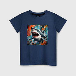 Футболка хлопковая детская Зубастая акула, цвет: тёмно-синий
