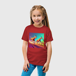 Футболка хлопковая детская Два бегущих жирафа в стиле кубизма, цвет: красный — фото 2