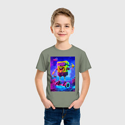 Футболка хлопковая детская Sponge Bob on a gyro scooter - ai art, цвет: авокадо — фото 2