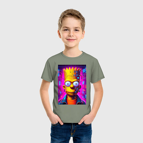 Детская футболка Портрет Барта Симпсона - киберпанк / Авокадо – фото 3