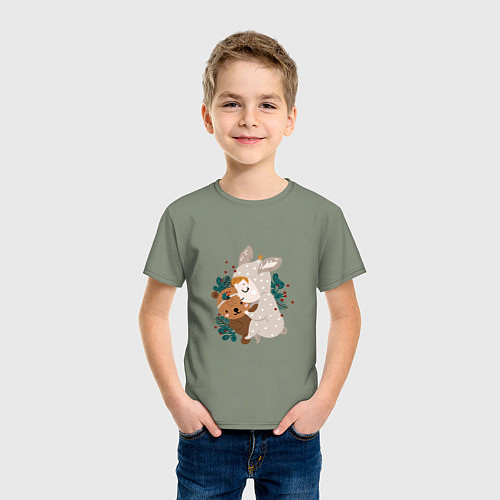 Детская футболка Малыш зайка с медвежонком / Авокадо – фото 3