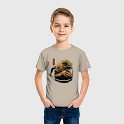 Футболка хлопковая детская Большая волна в Канагаве в чайнике с кофе, цвет: миндальный — фото 2