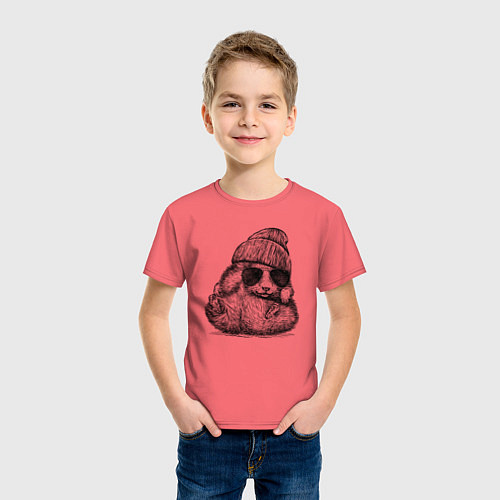 Детская футболка Толстый хомяк хипстер / Коралловый – фото 3