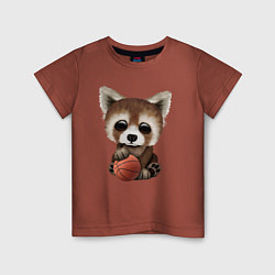 Футболка хлопковая детская Красная панда баскетболист, цвет: кирпичный