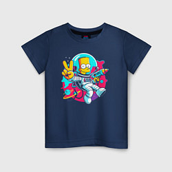 Футболка хлопковая детская Барт Симпсон в космосе с лазерным пистолетом, цвет: тёмно-синий
