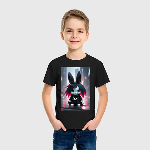 Детская футболка Зайка-эмо от нейросети / Черный – фото 3