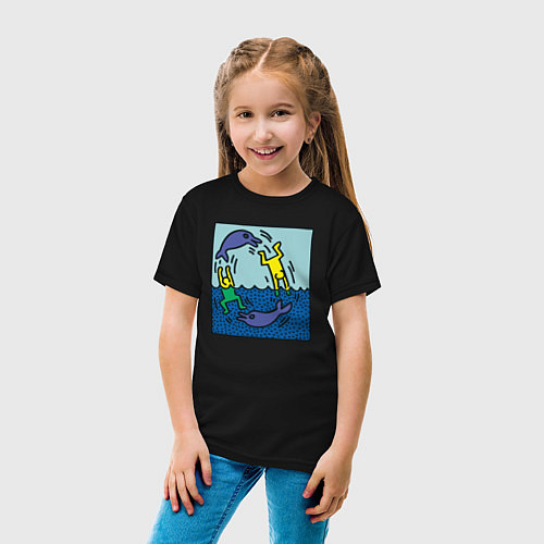 Детская футболка Человечки и дельфины / Черный – фото 4