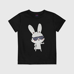 Футболка хлопковая детская Заяц в очках, цвет: черный