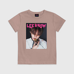Футболка хлопковая детская Lee Know Rock Star Stray Kids, цвет: пыльно-розовый